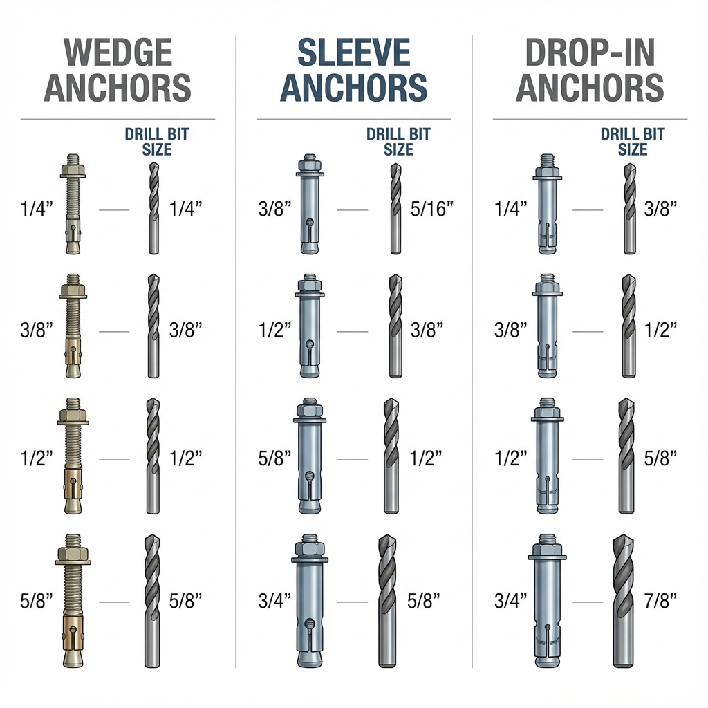 Anchor Bolt Drill Size Chart: Complete Reference Guide