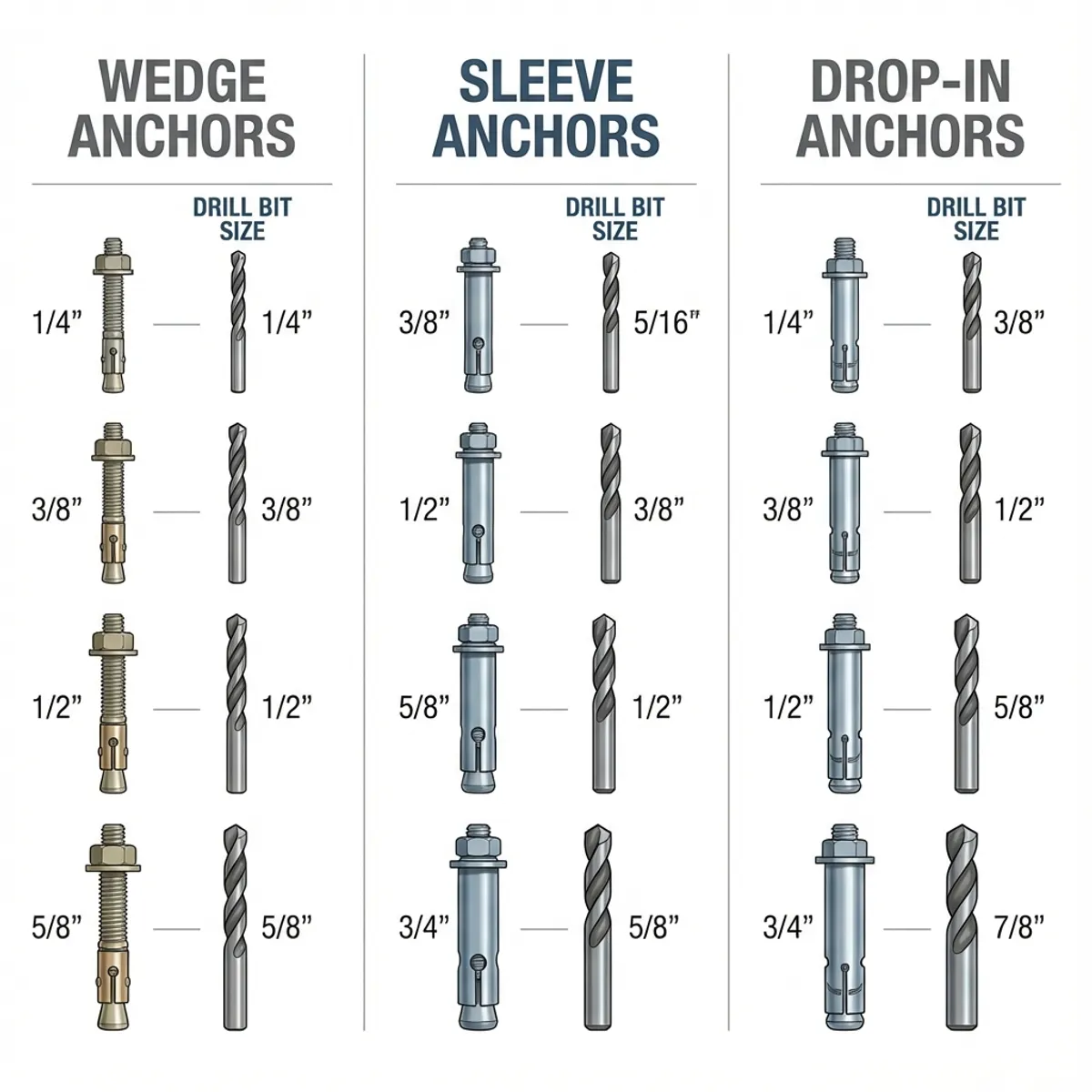 Anchor Bolt Drill Size Chart: Complete Reference Guide