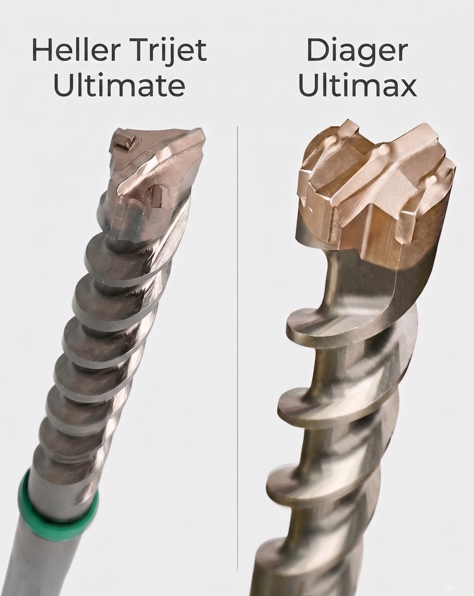 Heller Trijet Ultimate vs Diager Ultimax 168 : tête Y 3 plaques vs 6 taillants SDS-Max
