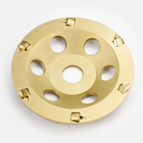 Gold-finish directional multi-PCD cup wheel with six cutting points