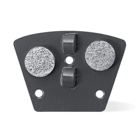 Three-hole hybrid PCD trapezoid shoe with two quarter-round PCD cutters and two round metal-bond buttons