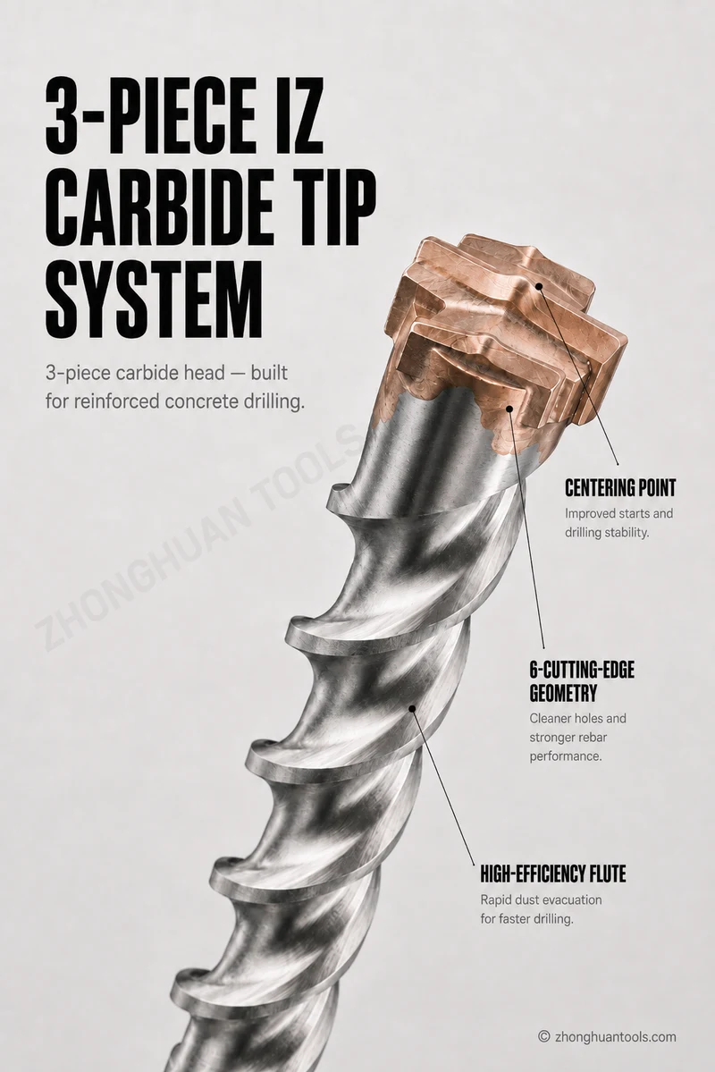 ZHMAX-168 three-block carbide head, centering point and high-capacity flute