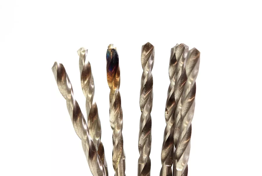 Burnt HSS drill bit tip