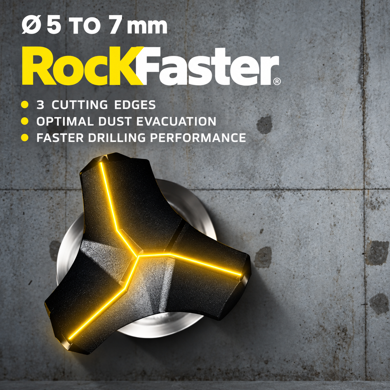 RockFaster Ø5–7 mm: three cutting edges. The original illustration explicitly identifies the small-diameter range.
