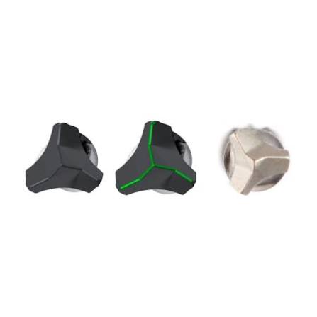 Three-edge geometry shown as a model, highlighted cutting lines and a physical head.