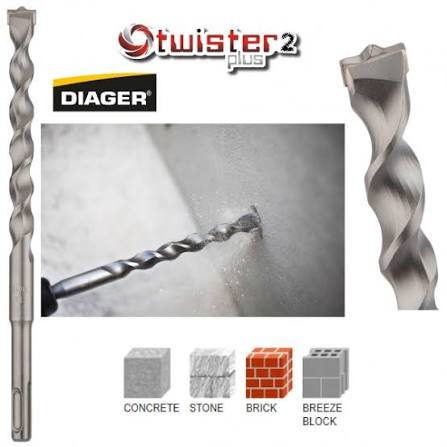 Original Twister Plus overview with the full bit, tip detail, drilling application and material icons.