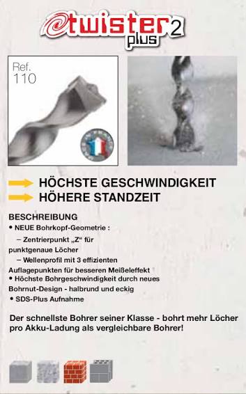 Original German-language Twister 2 Plus reference sheet with tip and application views.