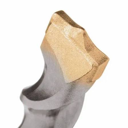 Original carbide-tip close-up: two cutting edges and the shaped centring region.