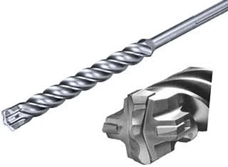 SDS-Max-Bohrer und Detail eines geschlitzten Hartmetallkopfs