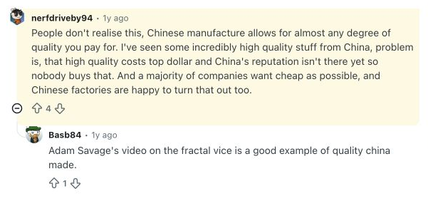 Reddit 评论称中国可以制造多种质量档次,但高质量中国货价格更高且常常无人购买