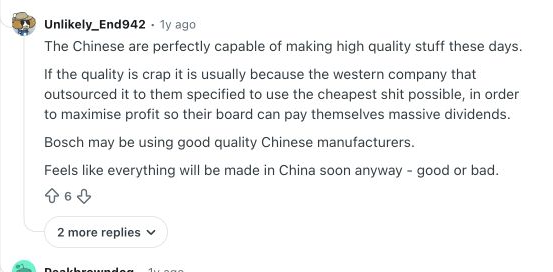 Reddit 评论指出西方采购在外包中国生产时可能只指定最低成本质量