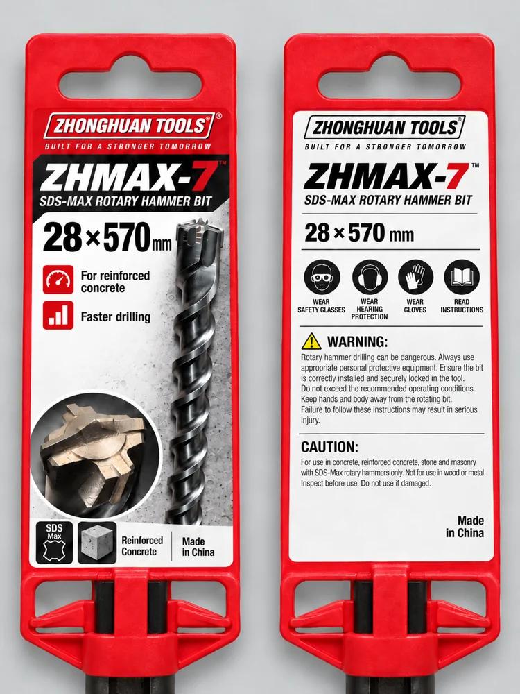 Exemple d’emballage ZHMAX-7 sur support plastique rouge, recto et verso